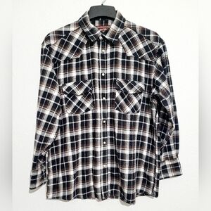 Cotton Works Plaid Flannel Western Pearl Snaps Size Large Unisex Heavyweight